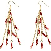 Gold Dangle Earrings for Women Boho Green Beaded Tassel Earrings Women's Jewelry for Festival Party Daily Wear Unique Gift for Her