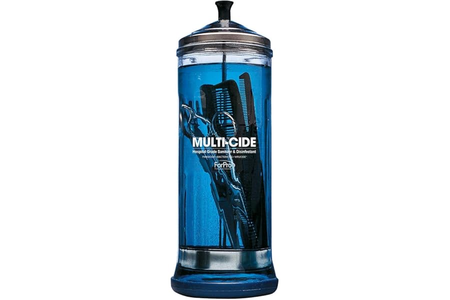 ForPro Multi-Cide Tall Glass Jar, for All Hairstyling Tools Including Brushes, Combs & Shears, 37 oz