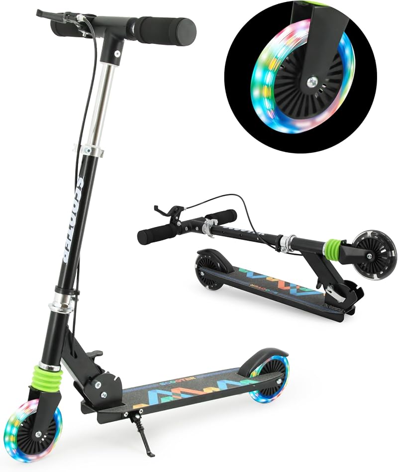 TENBOOM Kids Scooter with Handle Brake Light Up Wheels Black