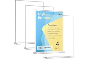 4-Pack Acrylic Sign Holder, 8.5 x 11 Inch Vertical T Shape Table Display Stand, Double-Sided Clear Plastic Sign Holders for P
