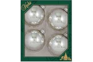 Glass Christmas Tree Ornaments - 80mm / 3.25" [4 Pieces] Designer Balls from Christmas By Krebs Seamless Hanging Holiday Decor (Bright Silver)
