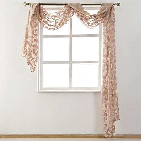 Amazon Com Scarf Valance Napearl European Style Jacquard Window Scarf Decorative Sheer Curtain For Wedding Arch Canopy Bed Headboard Gazebo 1 Panel Wide 54 In X Long 216 In Beige Kitchen Dining