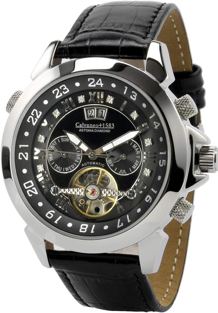 Calvaneo 1583 Astonia"Black Diamond Steel" Automatikuhr mit Diamantbesatz