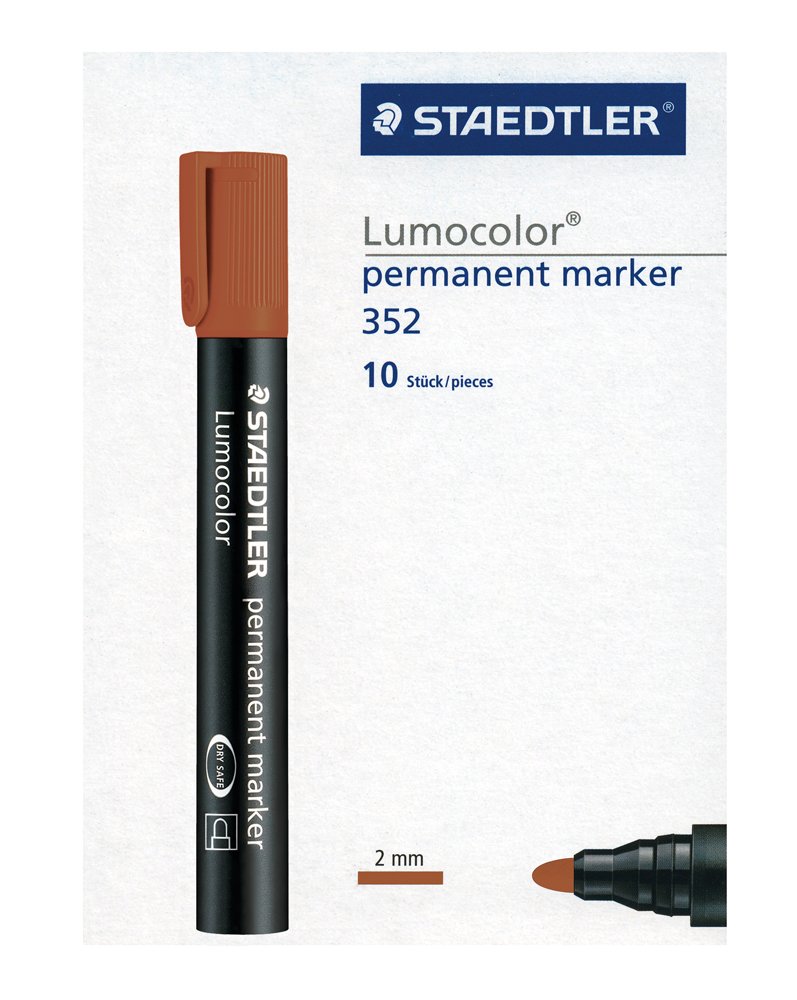 STAEDTLER Lumocolor Bullet Tip Permanent Marker, Brown, Pack of 10