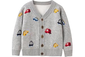 FNAOBAI Little Boys Girls Car Cardigan Sweater Boys Long Sleeve Knit V-Neck Outerwear 2-6 Y Jacket Tops for Fall Winter