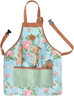 Esschert Design Jute Gartenschürze mit Rosendruck, 46 x 1 x 74 cm, mit Bauchtasche, mit Clip-Verschluss, mit Halsschlaufe