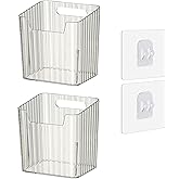 Set of 2 Storage Organizer Bins Wall Mounted Floating Shelves Fridge Organizer Stackable Clear Plastic Storage Bins for Wall, Refrigerator, Kitchen, Bathroom, Countertops, Pantry, BPA Free (Clear)