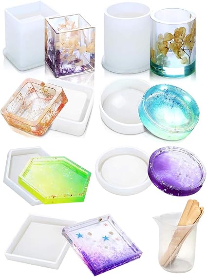 Amazon Com Resin Silicone Molds 9 Pack Diy Coaster Epoxy Casting