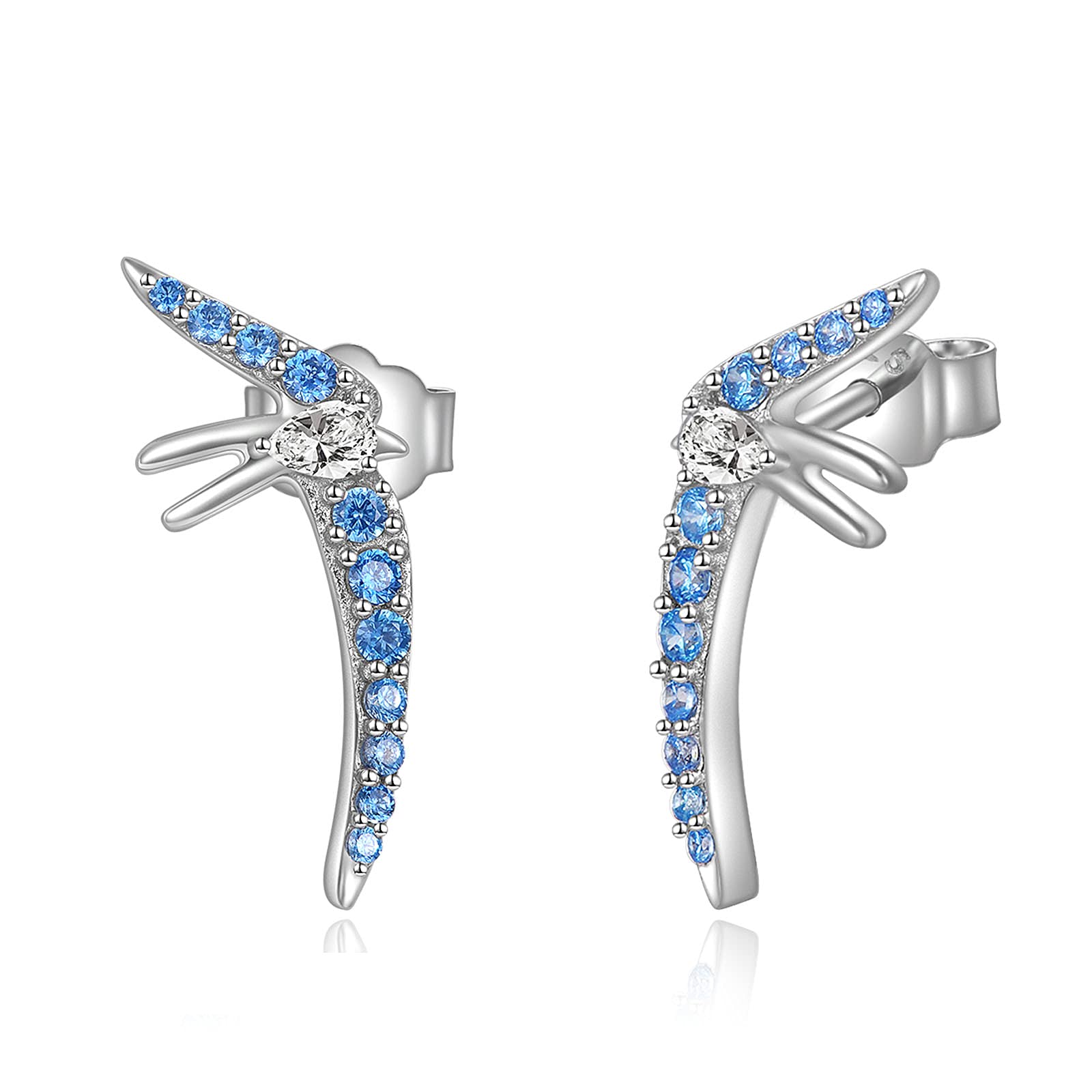 YFN Swallow Stud Earring Sterling Silver Blue Cubic Zirconia Bird Stud Earring Jewellery Gifts for Women Girls