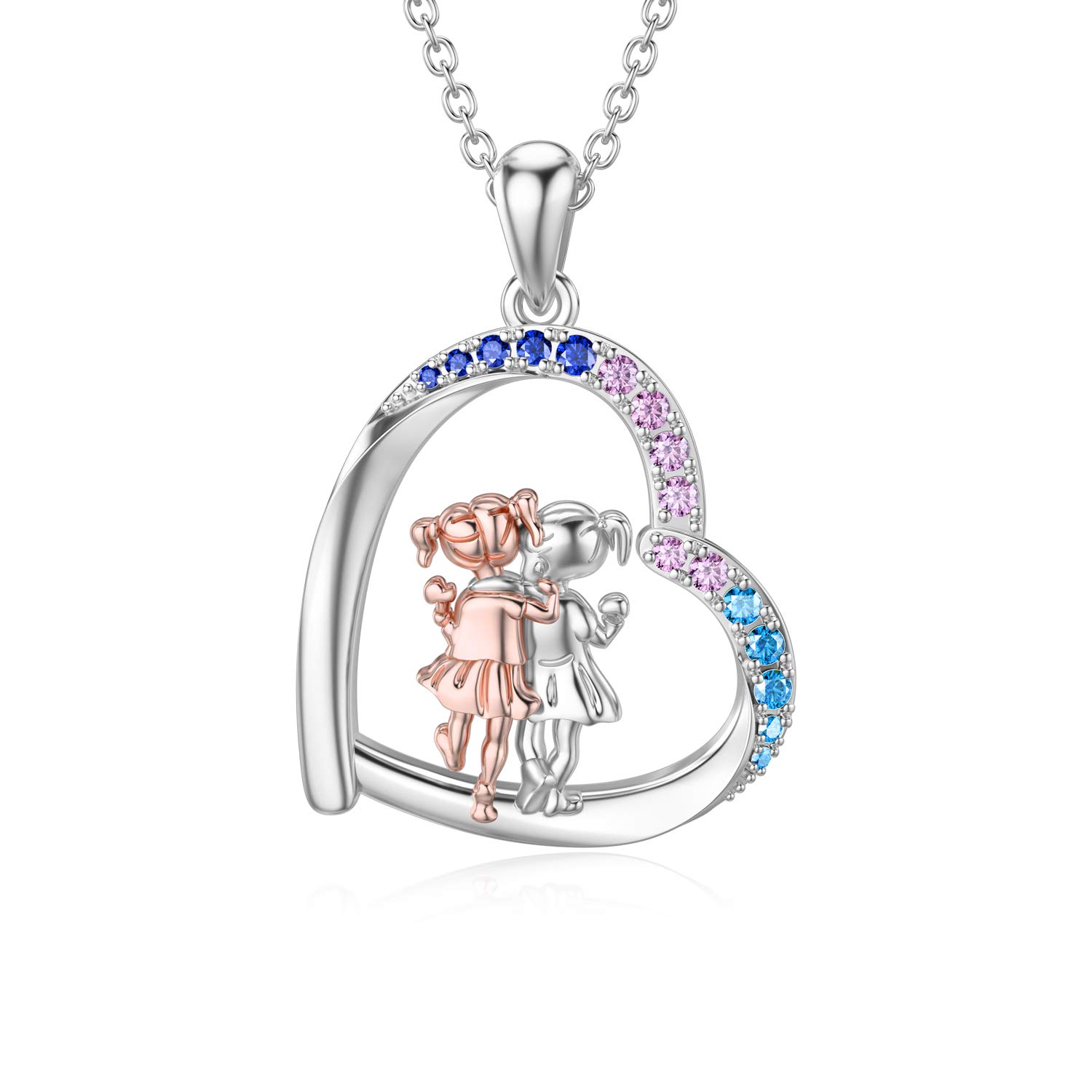 ROMANTICWORK Sister Necklace 925 Sterling Silver Sister Heart Pendant Friendship Jewellery Presents Sister Birthday Gifts for Women Girls Friends (Style 1)