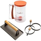 Blackstone 1543 Outdoor Griddle Breakfast Preparation Kit with Pancake Batter Dispenser, Cast Iron Bacon Press, and 2 Non Stick Steel Egg Rings