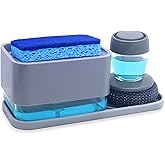 HvOvMvE Dish Soap Dispenser with Sponge Holder -Dishwashing Soap Pump Dispenser for Kitchen Sink, 4-in-1 Countertop Soap Pump