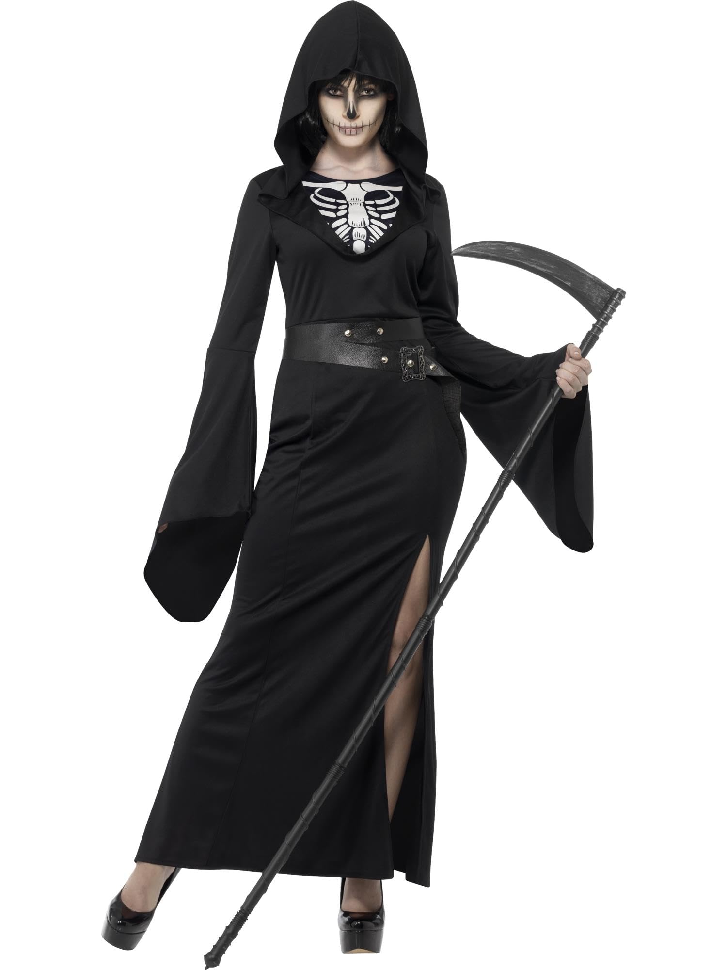 Smiffys Lady Reaper Costume, Black with Dress & Belt, Halloween Adult Fancy Dress, Halloween Dress Up Costumes