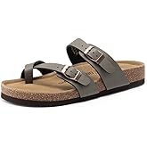 DREAM PAIRS Women's Comfortable Cork Sandals Suede Leather Insole Slides Arch Support Walking Sandals