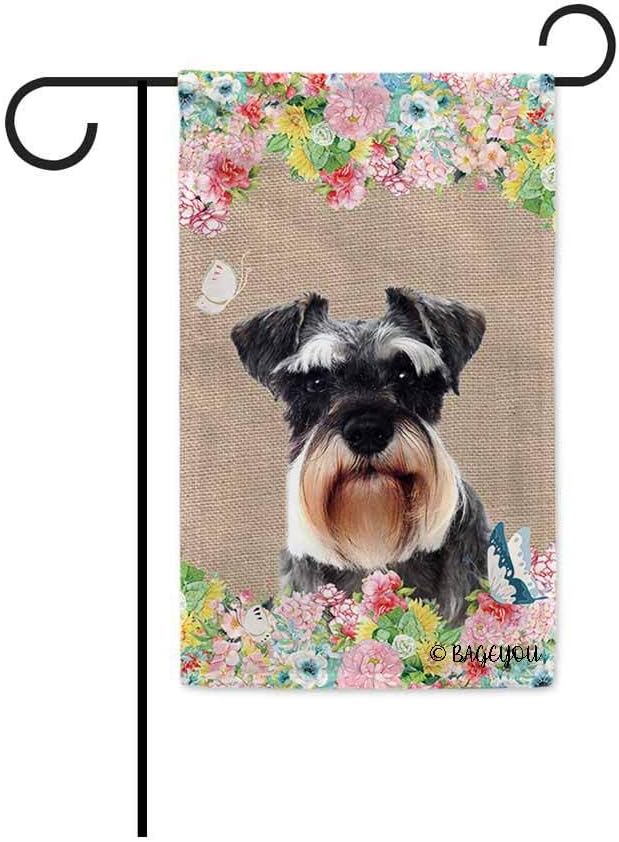 BAGEYOU Hello Spring Flowers with My Love Dog Schnauzer Decorative Outdoor Garden Flag Cute Puppy Summer Floral Seasonal Banner 12.5X18 Inch Print Double Sided