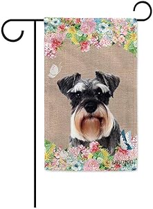 BAGEYOU Hello Spring Flowers with My Love Dog Schnauzer Decorative Outdoor Garden Flag Cute Puppy Summer Floral Seasonal Banner 12.5X18 Inch Print Double Sided