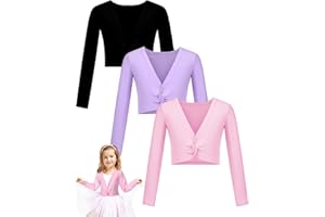 Handepo 3 Pcs Girls Ballet Wrap Cover up Ballet Top Sweater Cotton Long Sleeve Dance Shrug Dance Leotard for Kids