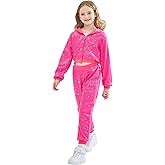 LOLANTA 2Pcs Girls Dance Outfits Cropped Sequin Jacket Pants Set, Kids Hip Hop Dance Costumes for 80s 90s Party 5-15 Years