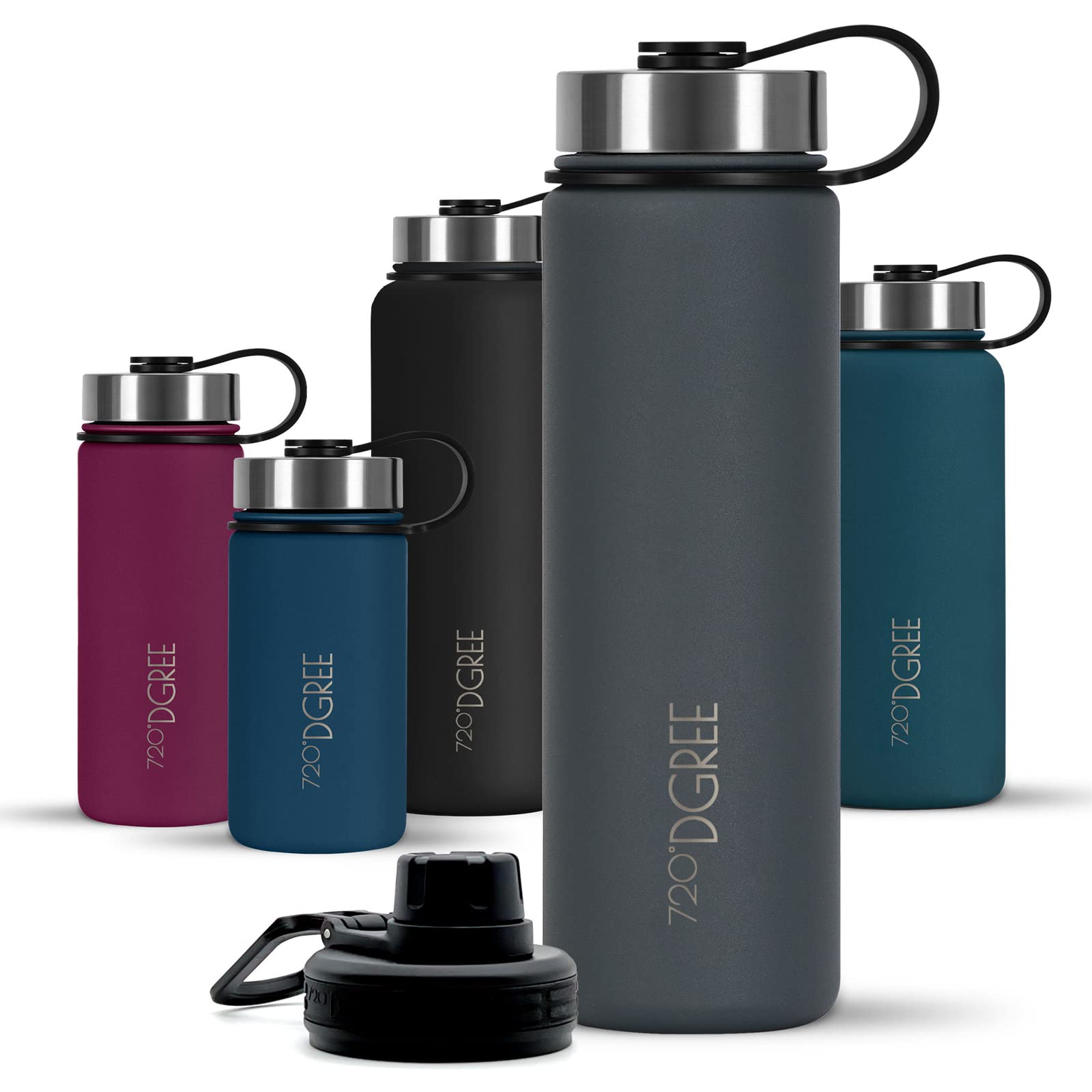 720°DGREE Vaccum Insulated Water Bottle “noLimit“ - 530ml - Leakproof, BPA-Free, Thermo Stainless Steel Flask - for Carbonated Drinks, Kids, Children, Sports, Gym, School, Travel, Outdoor +Sports-Cap