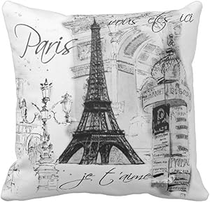 Emvency Throw Pillow Cover Vintage French Paris Eiffel Tower Collage Black Painting Decorative Pillow Case Home Decor Square 18 x 18 Inch Pillowcase