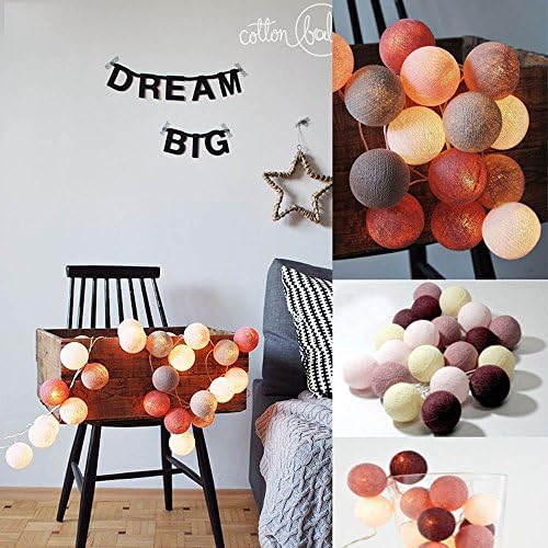 Warm White Fairy Light for Indoor,Bedroom,Curtain,Patio,Lawn,Landscape,Fairy Garden,Home,Wedding,Holiday,Christmas Tree,Party,20 Cotton Ball String Lights Fairy Hanging (D)