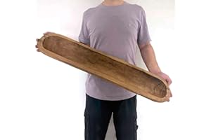 BEDAZE Wooden Dough Bowls Decorative，Rustic Bread Long Bowls Decor Wood Tray, Hand Carved for Table Centerpiece Decor, Home Decor(30 * 6 * 2 inch Brown)