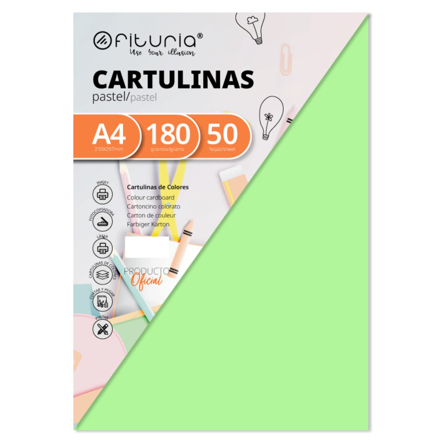 Pack of 50 Cardstock Light Green A4 Size 180g