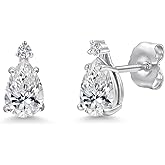 Gem Stone King 14K White Gold Lab Grown Diamond Teardrop Stud Earrings for Women | 0.74 Cttw | Gemstone April Birthstone | DEF Color | VVS-VS Clarity | Pear Shape 6X4MM