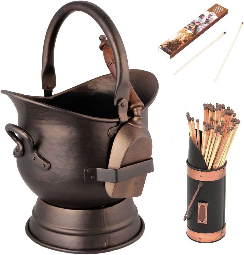 Wunderschönes Antikes Bronze Kohlenschütte mit passend und Match