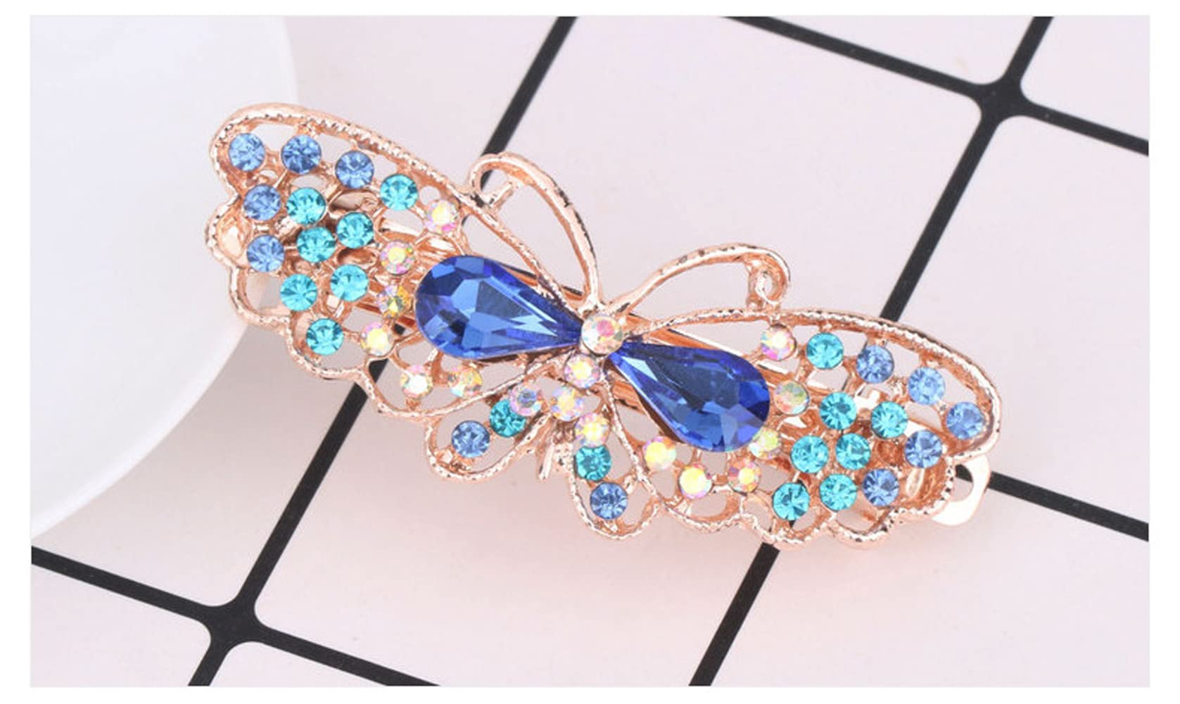BSLVWG Hair Clips Women, Vintage Rhinestone Butterfly Style Barrettes, Crystal Metal Vintage Butterfly Hair Clips, Gift for Women, Wife or Girlfriend (Blue)