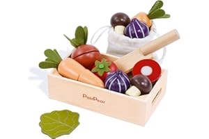 PairPear Wooden Play Food Cutting Vegetables Set - Wooden Toys for Toddlers Toy Food Play Kitchen Accessories