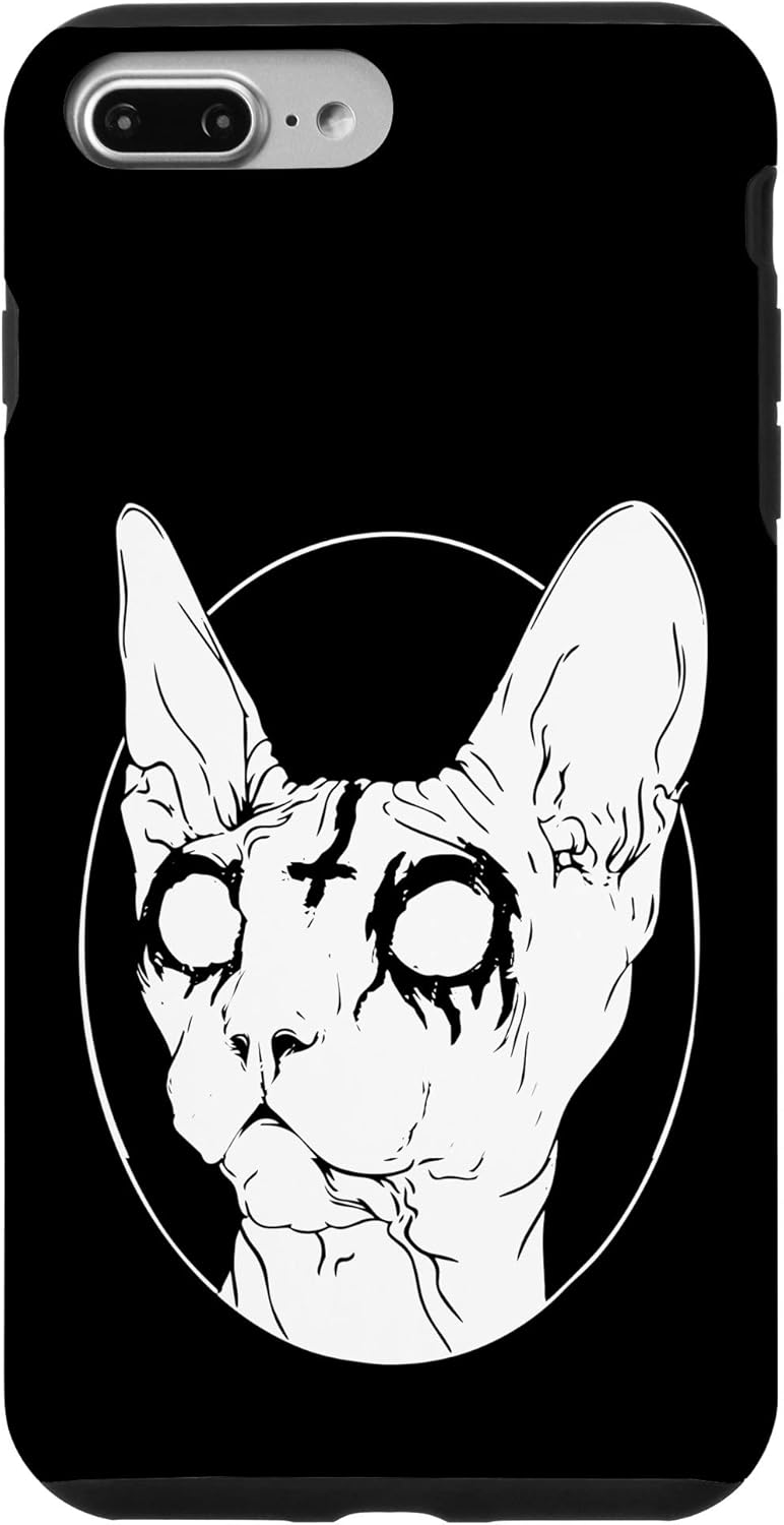 iPhone 7 Plus/8 Plus Black Death Metal Sphynx Cat Goth Phone Case