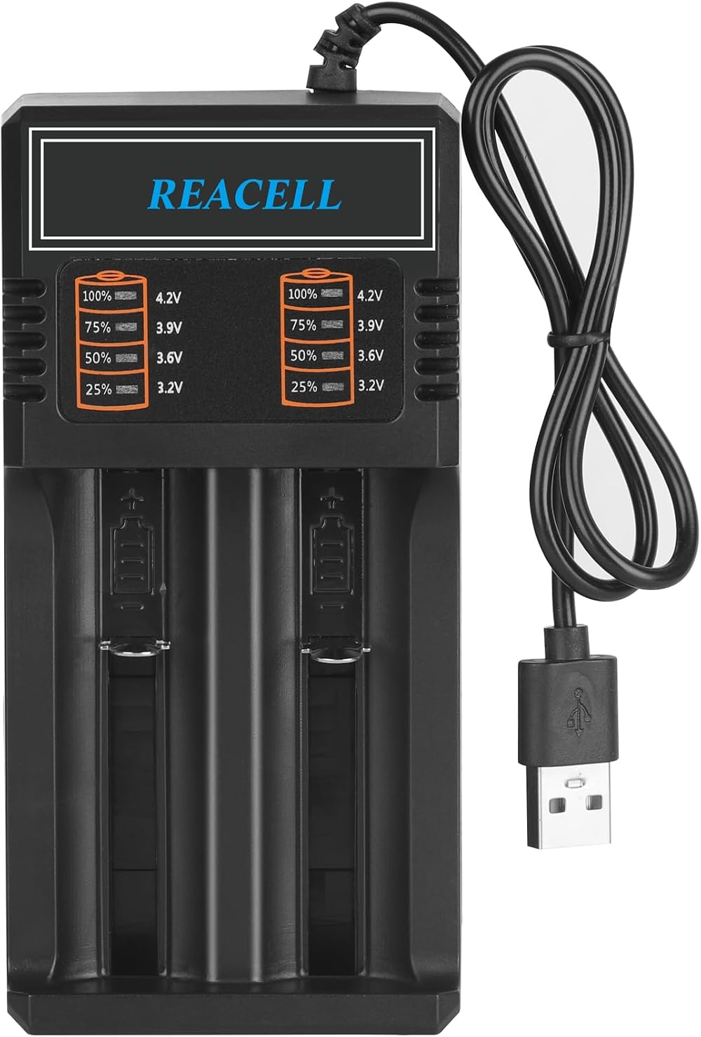 REACELL Universal Fast Dual Charger 18650 Li-ion 3.7V USB Cable Included