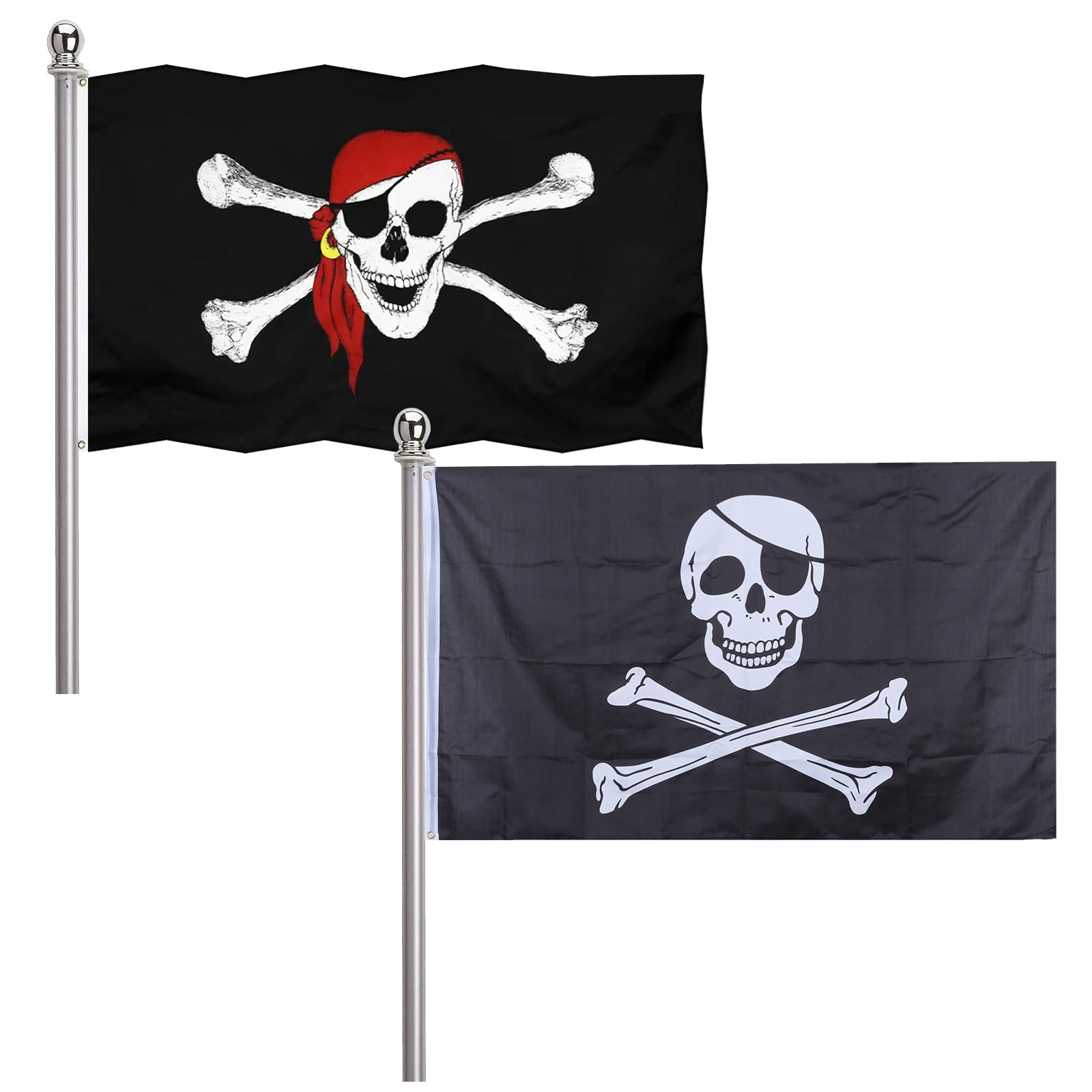 Pirate Flag Caribbean Red Scarf, Corsair Skull Decorations Halloween - 2 Pieces