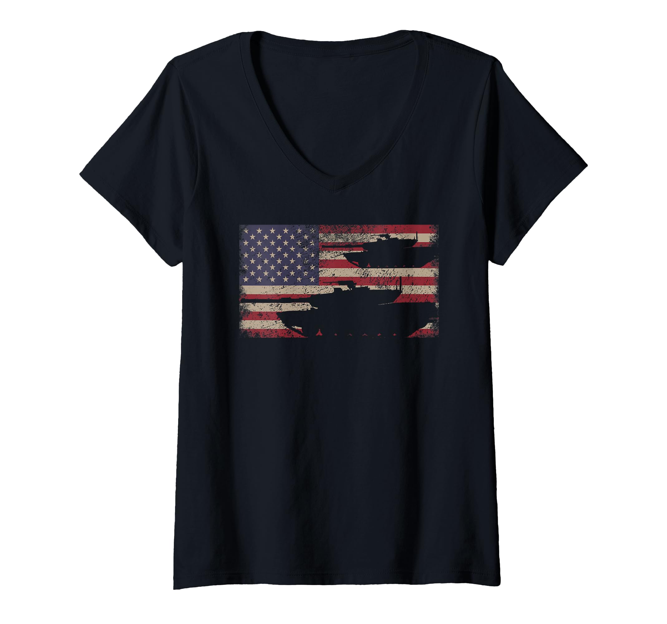 Womens M1 Abrams Battle Tank USA American Flag V-Neck T-Shirt