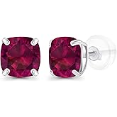 Solid 14K Gold 6mm Cushion Cut Genuine Birthstone Stud Earrings For Women | Hypoallergenic Studs | Natural or Created Gemstone Stud Earrings For Women