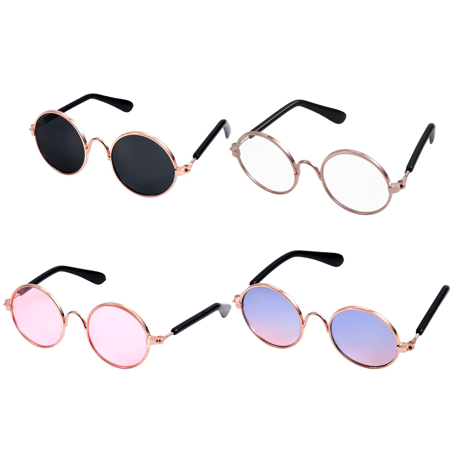 4pcs Mini Doll Glasses, Cute Tiny Sunglasses for Most Dolls and Toys with Metal Frame Multi-Color Lenses for Fashion Plush Eyewear Accessories