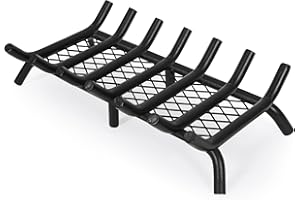 GOCAMPDIRECT Fireplace Grate 24inch with Ember Retainer | Fireplace Log Grate with Heavy Duty Solid Round Steel 3/4” Bar | No Assembly Required Hearth Grate for Firepit Firewood Log Indoor Wood Stove Burning