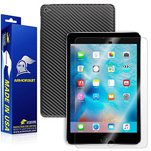 ArmorSuit MilitaryShield - Apple iPad Mini 4 LTE Screen Protector + Black Carbon Fiber Full Body Film Protector Anti-Bubble Shield w/ Lifetime Replacements (Not Compatible with wifi version)