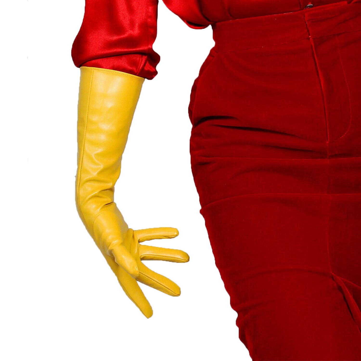 Buy DooWay Women Long Faux Leather Gloves Sheepskin PU 16inch Mustard Yellow Elbow Length