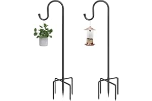 ANIDEER Outdoor Shepherds Hook with 5 Prong Bases, Black, 2 Packs, 48 inches Tall, Garden Hanging Stake for Bird Feeder, Solar Light, Plant Hanger, Wedding Decor, Metal Hanger Hooks