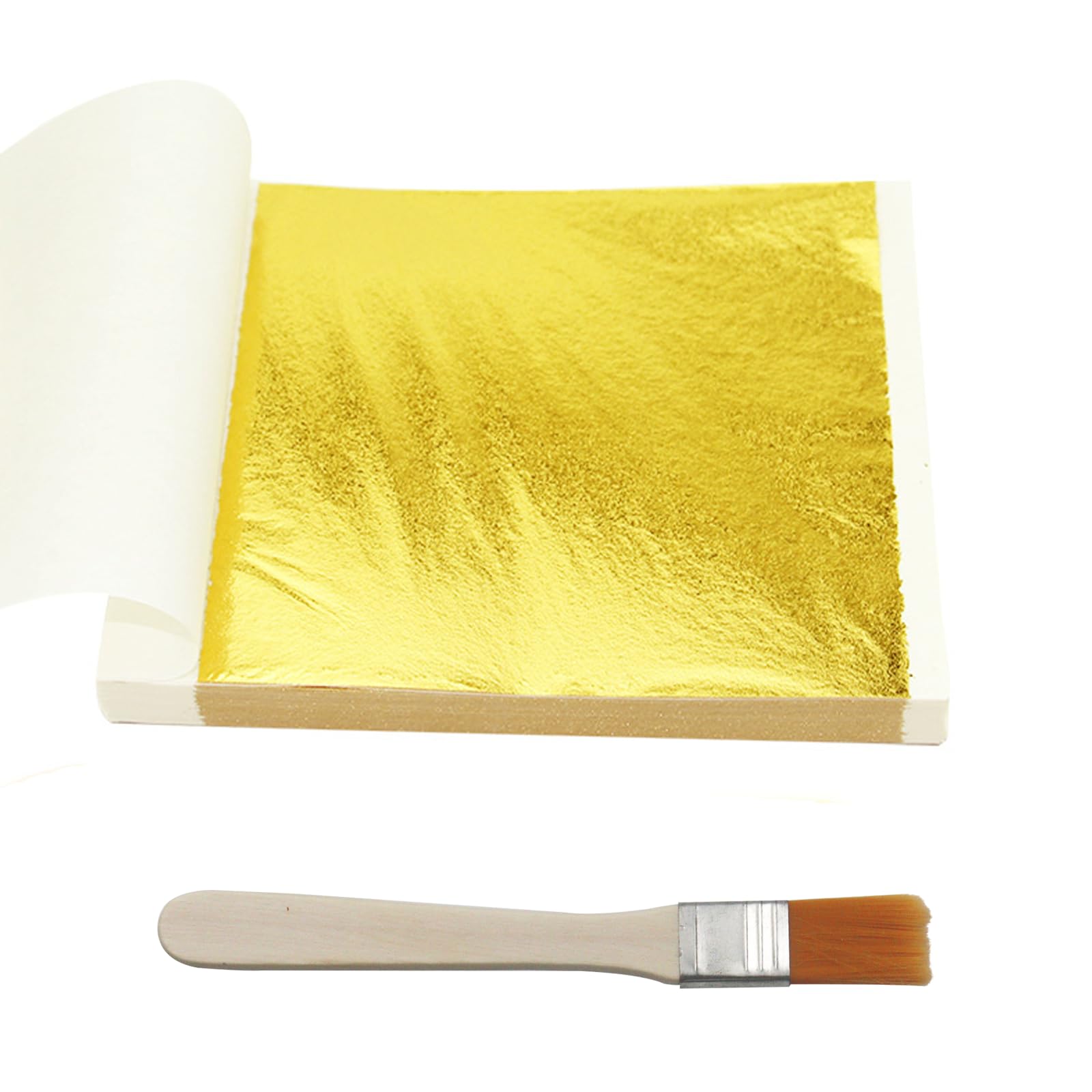 INNAL 200 Sheets Gold Leaf Sheets, 9 x 9 cm Imitation Gold Foil Sheets with Brush Gold Foil Paper Multipurpose Gold Leaf Kit for Nails, Paintings, Picture Frames, Art & DIY Projects, Home Walls