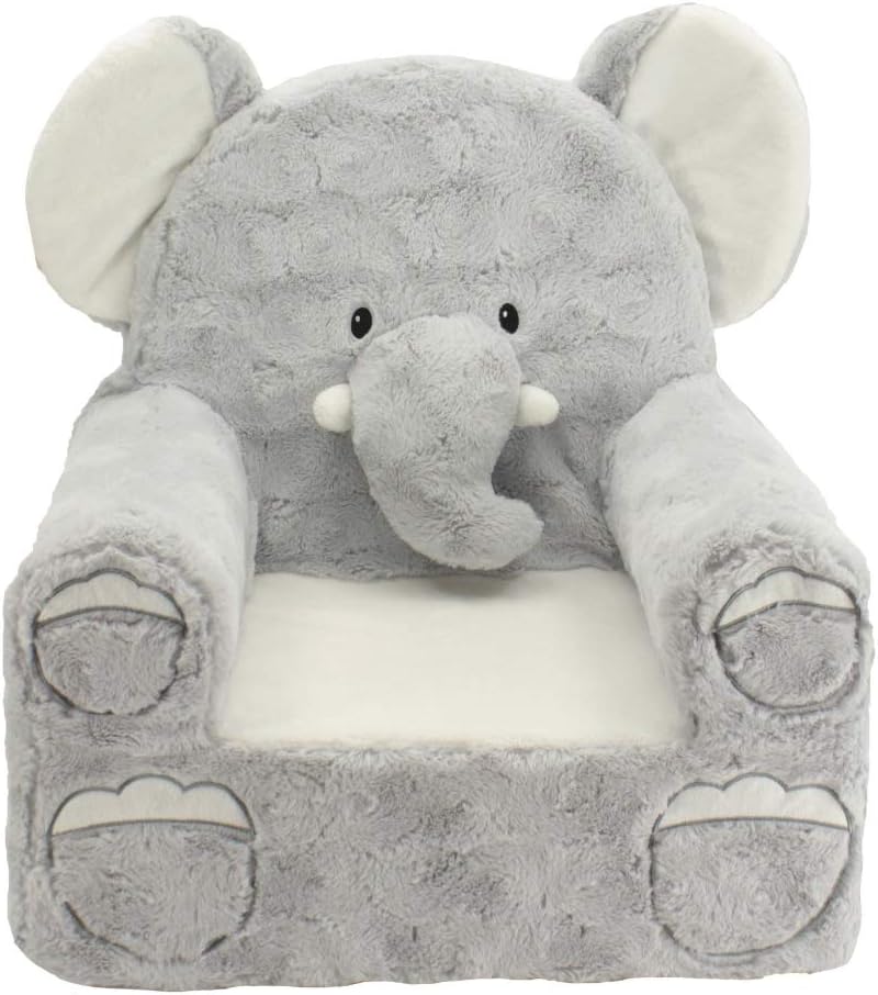 Sweet Seats Sturdy Soft Cozy and Adorable Plush Elephant Chair in Grey with Sweet Embroidered Details on The Face Hands and Feet - Playspaces & Room Decor