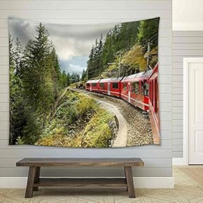 Red Train from Tirano to The Switzerland - Fabric Wall Tapestry Home Decor - 51x60 inches