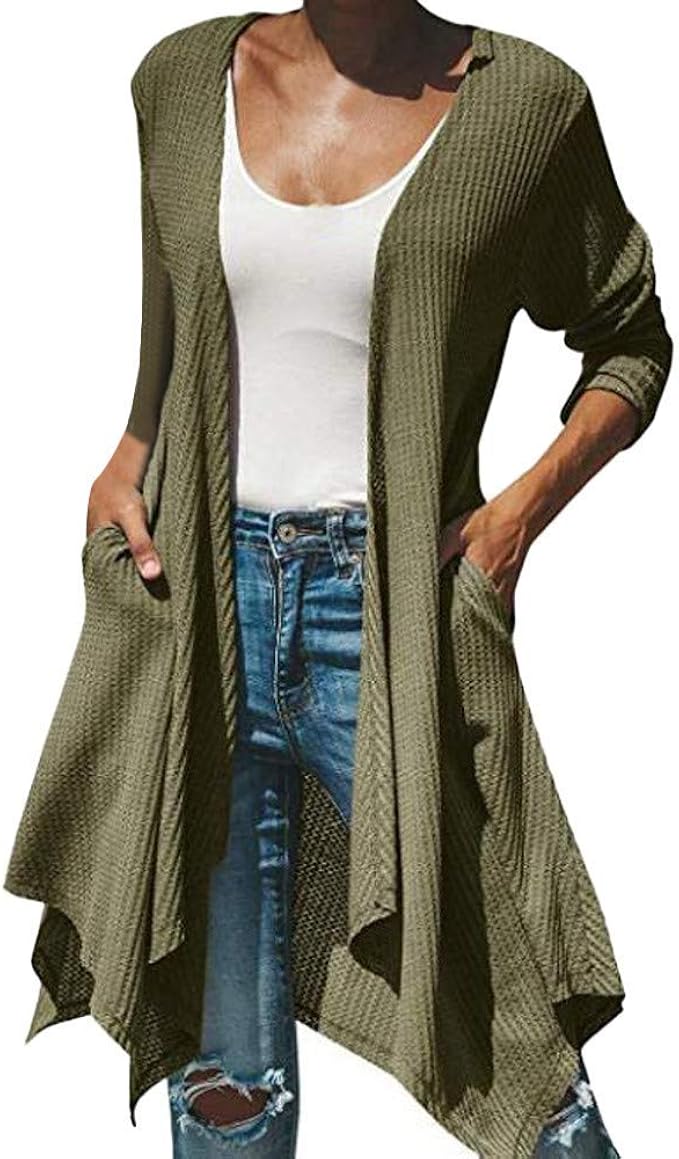 Ladies Casual Long Open Sleeves Draped Front Long Cardigans Tops Special Style Ladies Autumn