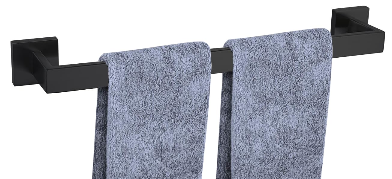 Photo 1 of 20 Inch Towel Bar for Bathrooms 12/16/20/24/28/32/36 Inch Stainless Steel 304 Matte Black Towel Holder Modern Square Towel Rod Rustproof Wall Mount (Matte Black, 20 Inch)