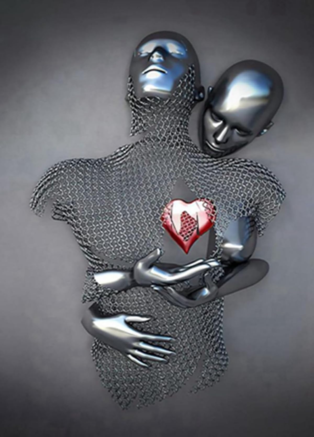 MKHFUW 3D Metal Figure Statue Art Canvas Painting Romantic Abstract Posters and Prints Lovers Sculpture Poster Love Heart Kiss Pictures - Without Frame (Figure-02, 1 Pieces - 20 x 30 cm)