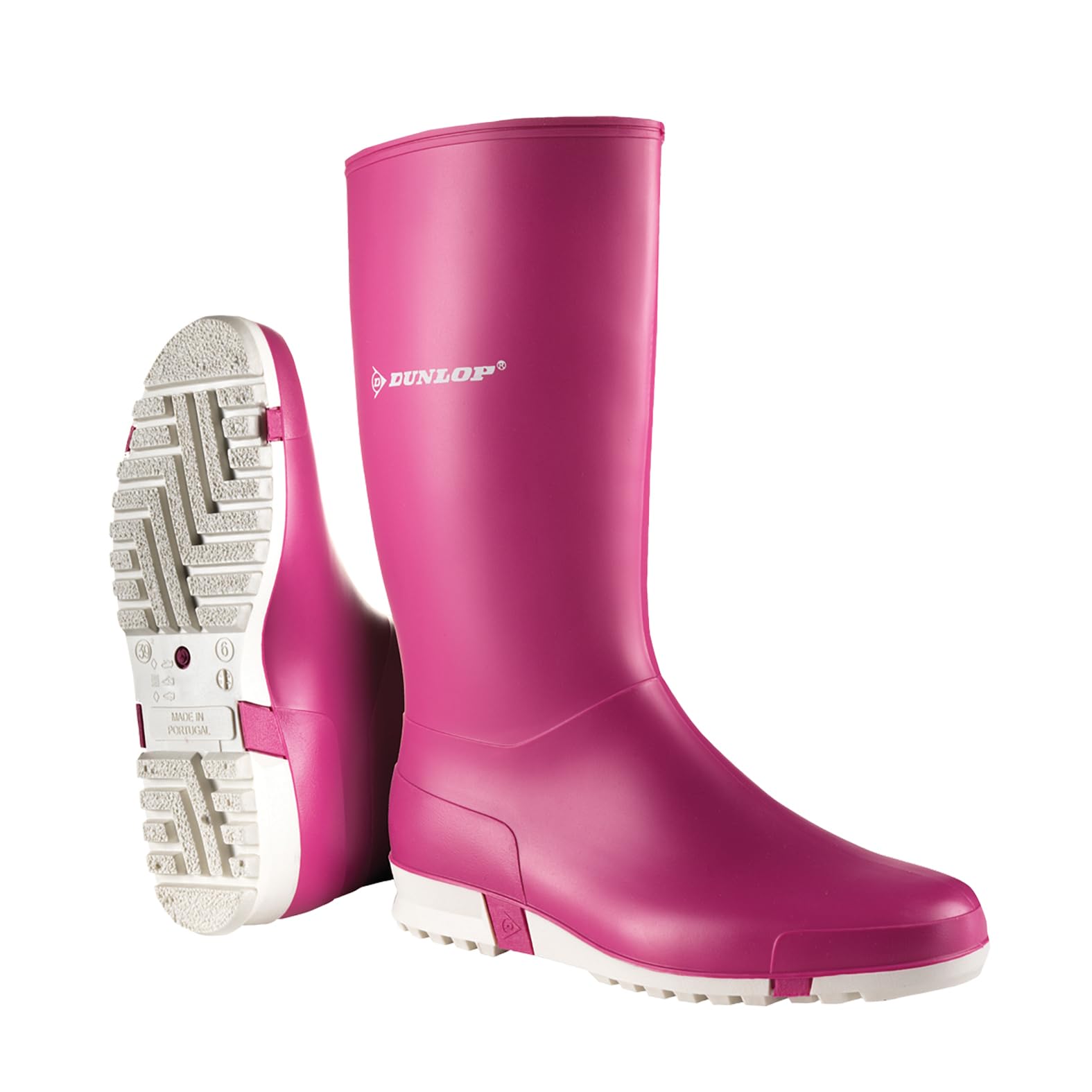 DUNLOP Sport - Unisex Knee High Classic Retro Design Wellington Rain Boots, Pink/White, Waterproof and Chemical Resistant PVC Wellies for Outdoor, Farm and Gardening Work - EU39, UK6
