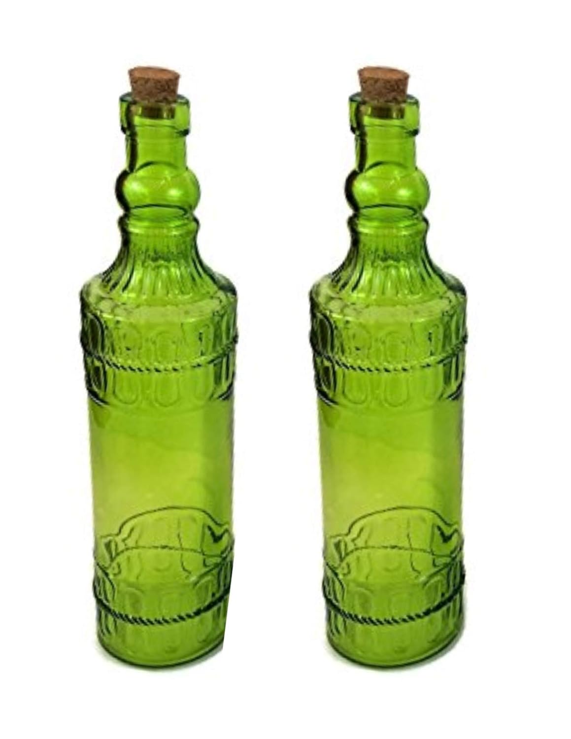 Beckys Bundles Set Of 2 Vintage Green Colored Glass Bottles Vases