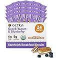 Olyra Greek Yogurt Blueberry Sandwich Breakfast Biscuits, Healthy Snacks for Adults and Kids, Low Sugar, High Fiber, Organic Cookies, USDA Certified Organic, Non GMO, 24 Packs